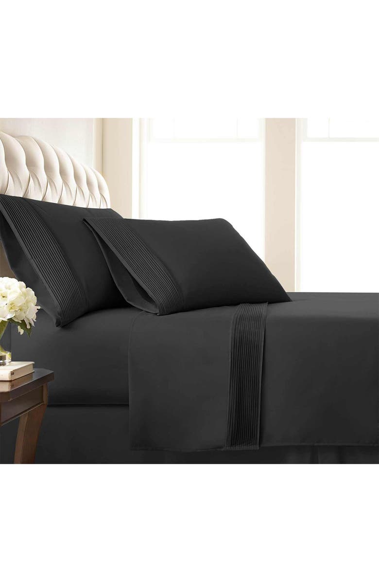 SOUTHSHORE FINE LINENS Premium Collection Pleated Extra Deep Pocket Sheet Set, Alternate, color, Black