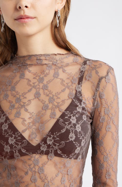 Open Edit Floral Stretch Lace Top In Brown