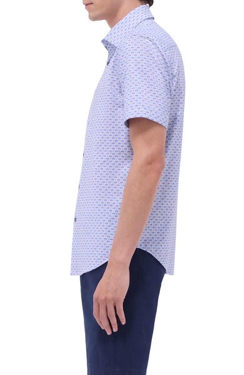 Bugatchi Miles OoohCotton<sup>®</sup> Motorcycle Print Short Sleeve Button-Up Shirt, Alternate, color, Peacock