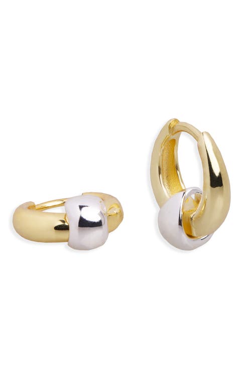 Two Tone Interlock Huggie Hoop Earrings