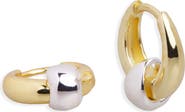 Argento Vivo Sterling Silver Two Tone Interlock Huggie Hoop Earrings