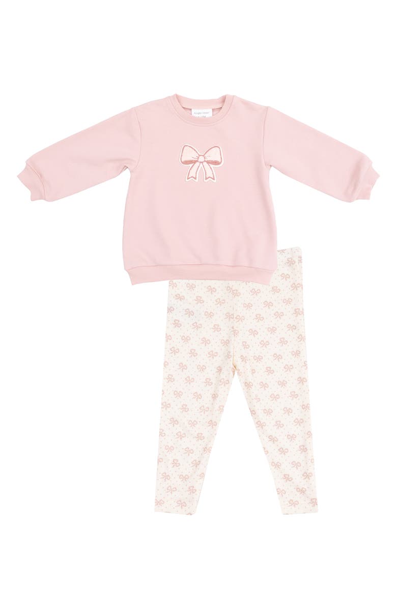 Angel Dear Bow Appliqué Cotton Sweatshirt & Print Leggings Set, Main, color, 