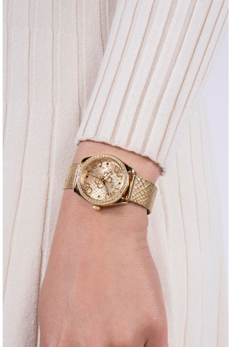 Boa Crystal Bezel Goldtone Mesh Strap Watch, 32mm, Alternate, color, GOLD