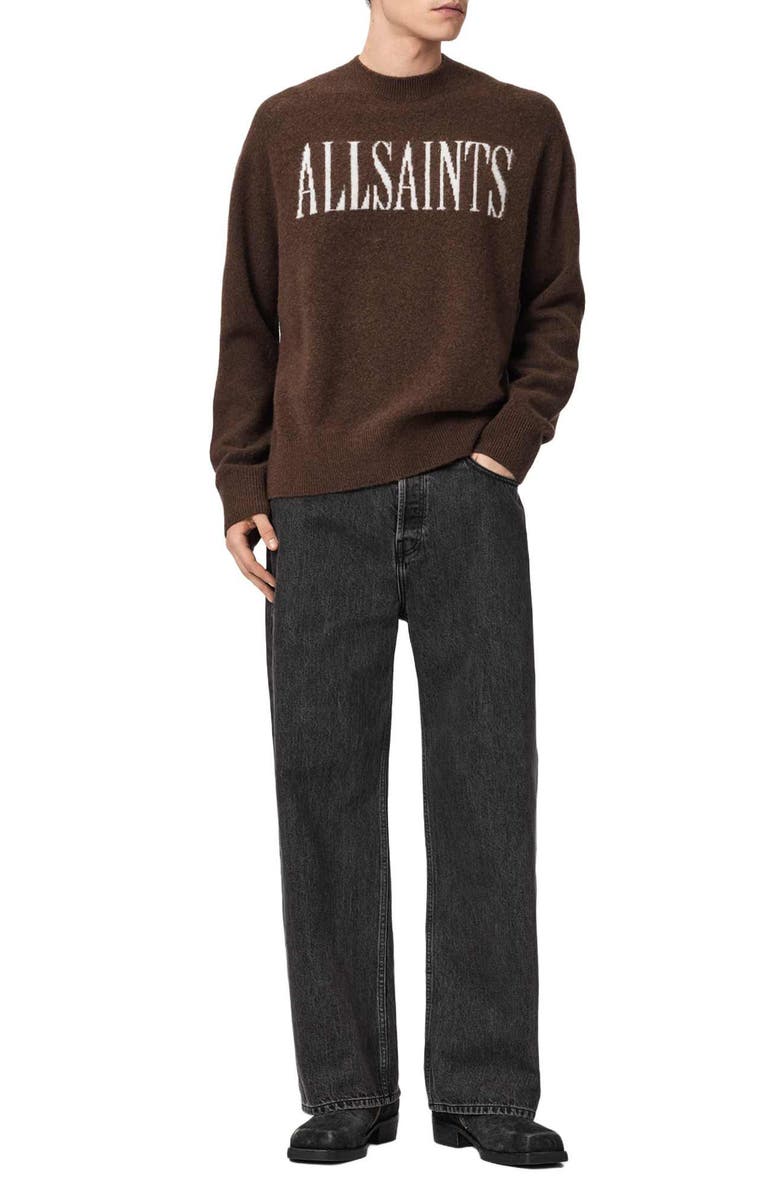 AllSaints Stamp Logo Intarsia Crewneck Sweater, Alternate, color, Petri Oat Brown