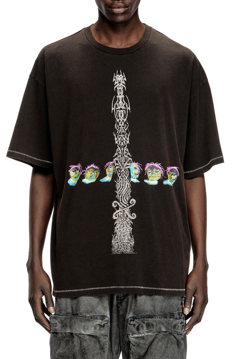 DIESEL<sup>®</sup> Relaxed Fit Cotton Graphic T-Shirt, Main, color, Deep/ Black