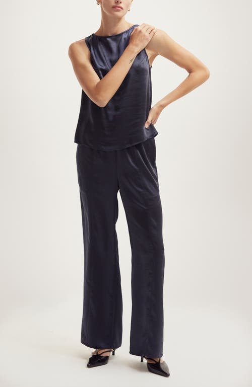 Crescent Crushed Satin Tank Top In Black