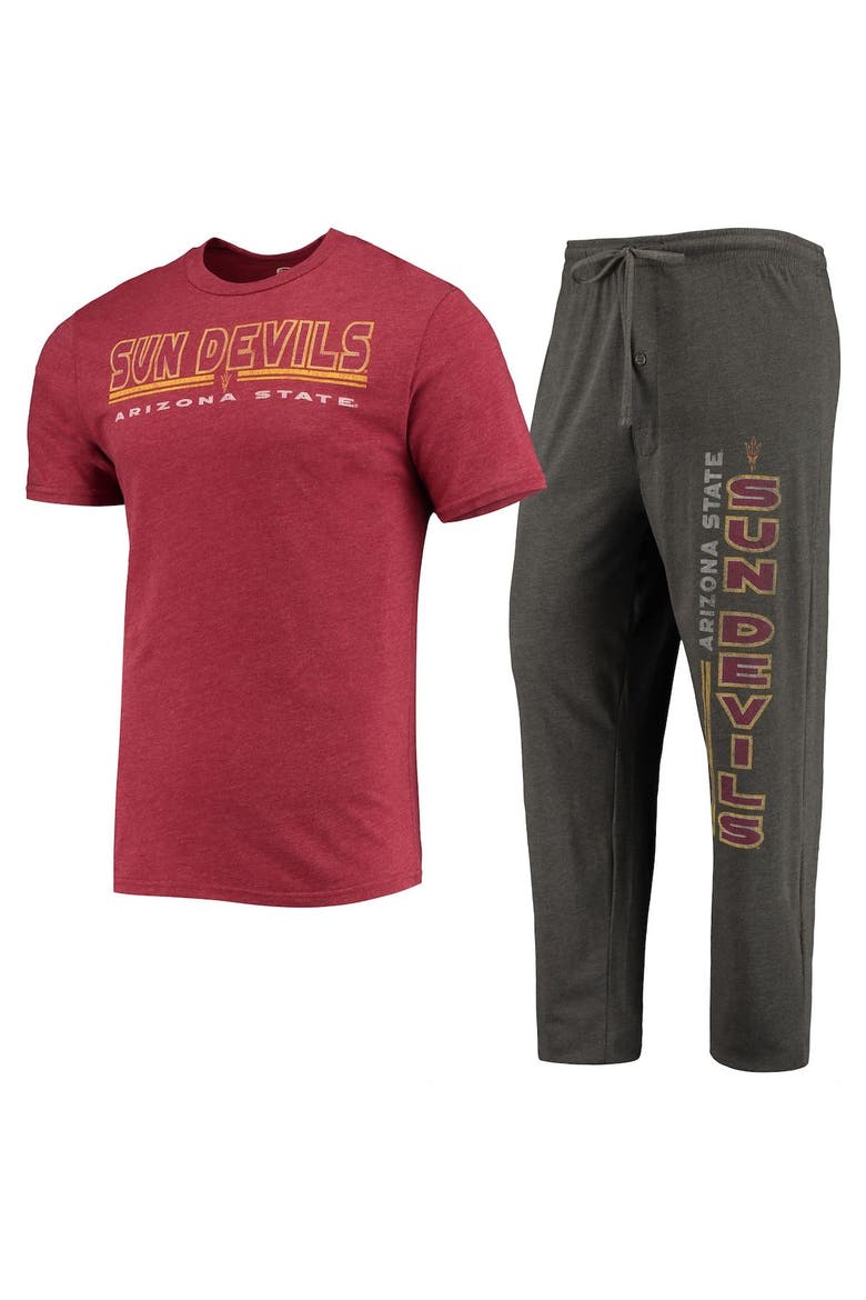 Men's Concepts Sport Heathered Charcoal/Maroon Arizona State Sun Devils Meter T-Shirt & Pants Sleep Set, Main, color, Heather Charcoal