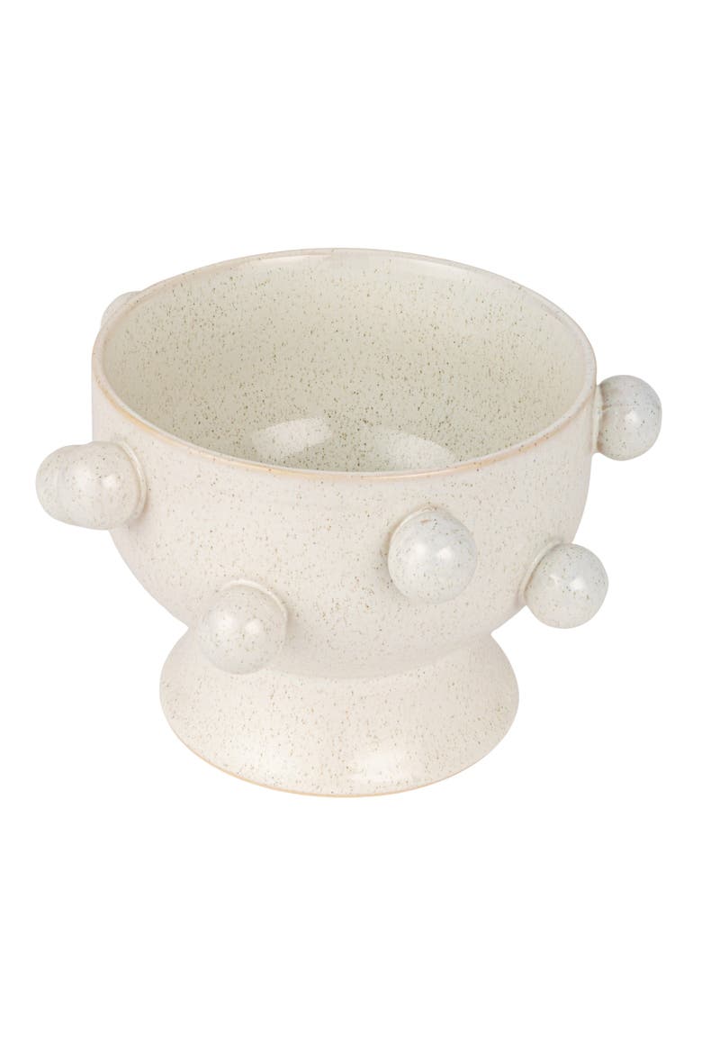 Round Stoneware Planter with Orbs and Reactive Glaze, Holds 8 Inches Pot, Main, color, Cream