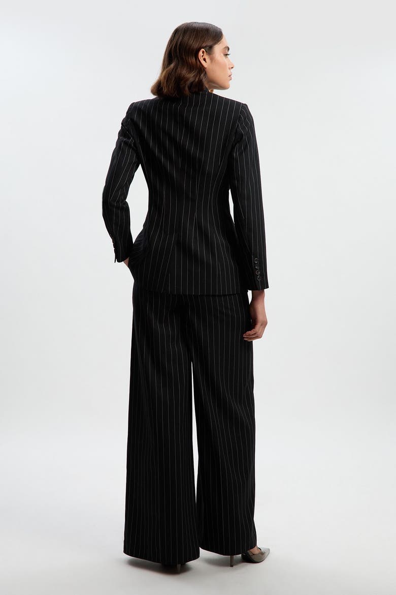 Petite Pinstripe Wide Leg Trouser, Alternate, color, Black