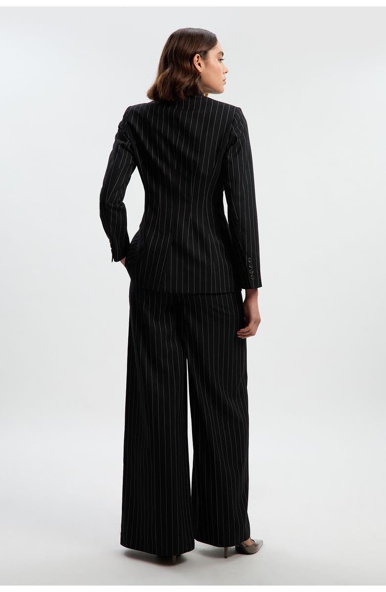 Karen Millen Petite Pinstripe Wide Leg Trouser, Alternate, color, Black