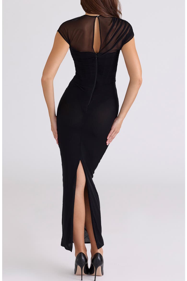 Orelia Draped Mesh Gown, Alternate, color, BLACK