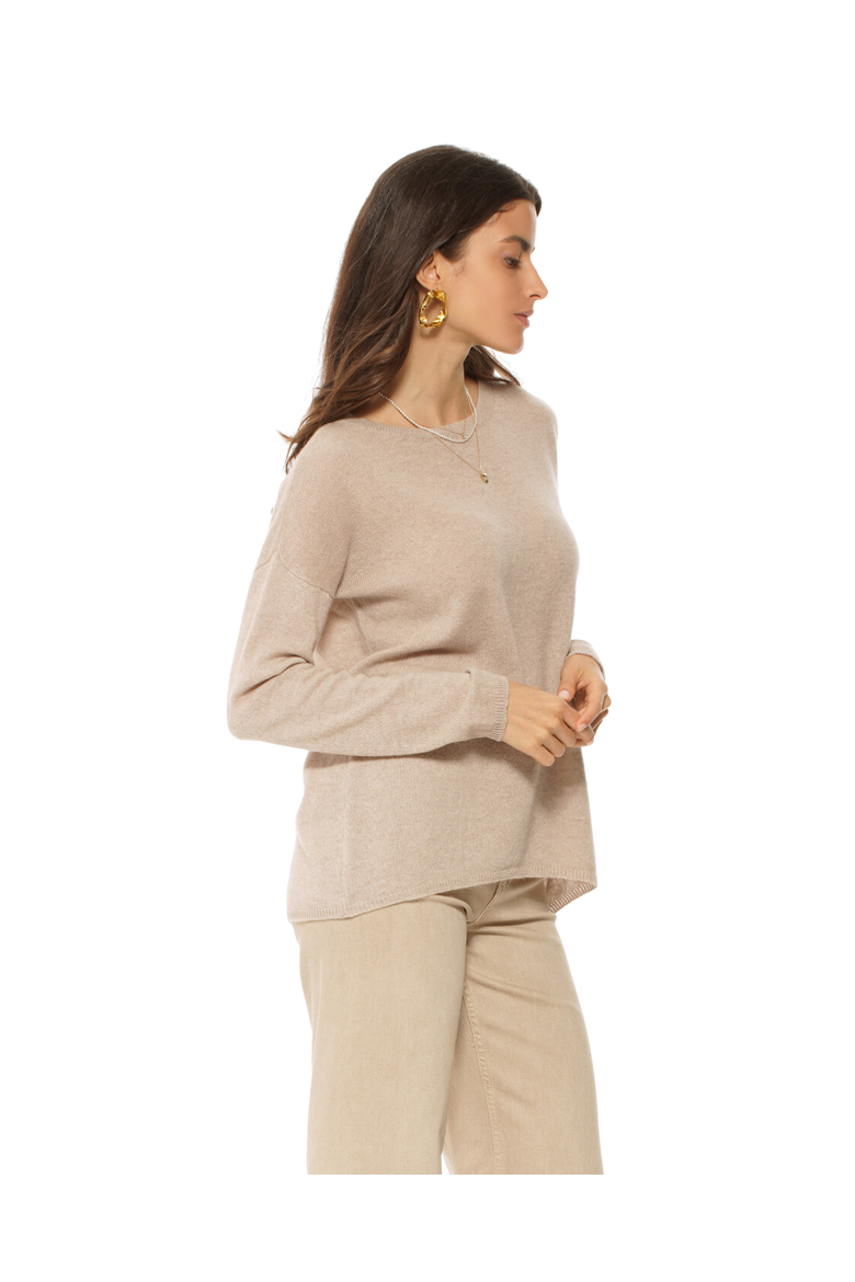 Lightweight Oversized Pure Cashmere Boatneck Sweater, Alternate, color, Beige