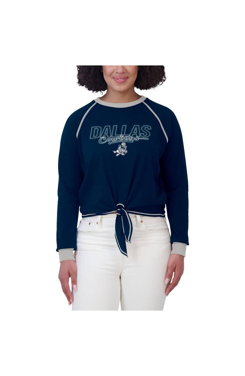 WEAR by Erin Andrews Women's WEAR by Erin Andrews Navy Dallas Cowboys Tie-Front Long Sleeve T-Shirt, Alternate, color, Navy