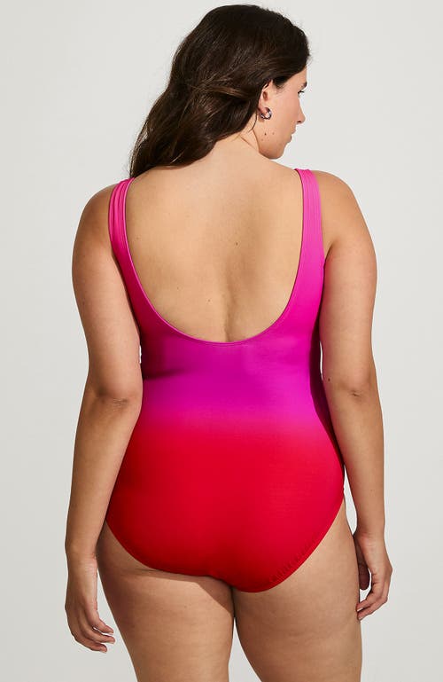 Lands' End Slender Suit Wrap One Piece Swimsuit In Pink Multi Ombre
