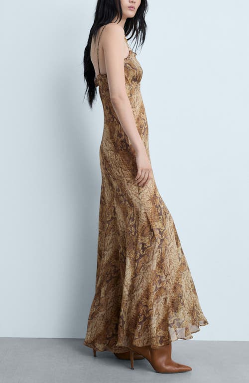 Mango Bella Print Ruffle Trim Maxi Dress In Brown