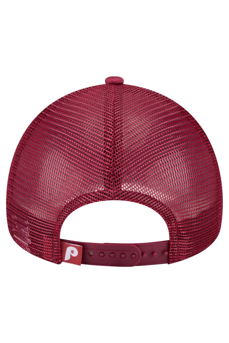 Men's New Era  Red Philadelphia Phillies Distressed 9FORTY A-Frame Adjustable Trucker Hat, Alternate, color, Red