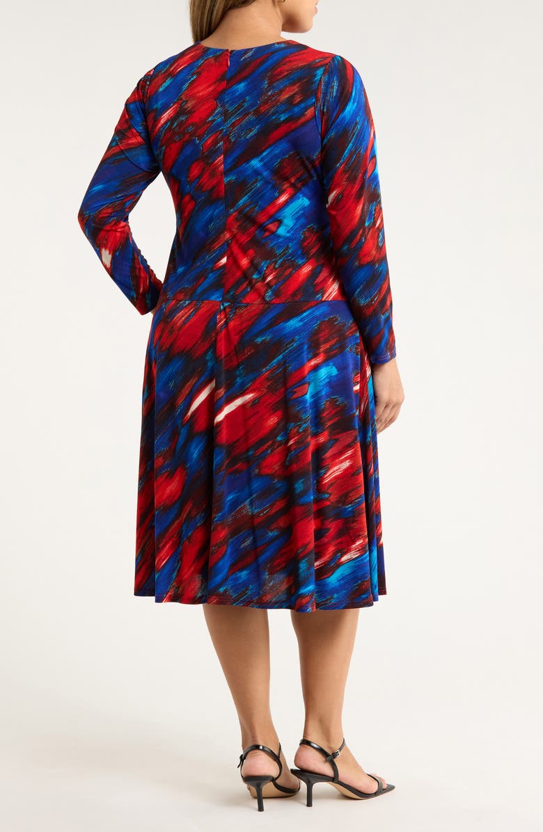 Tahari ASL Ruched Long Sleeve Dress, Alternate, color, Red Blue