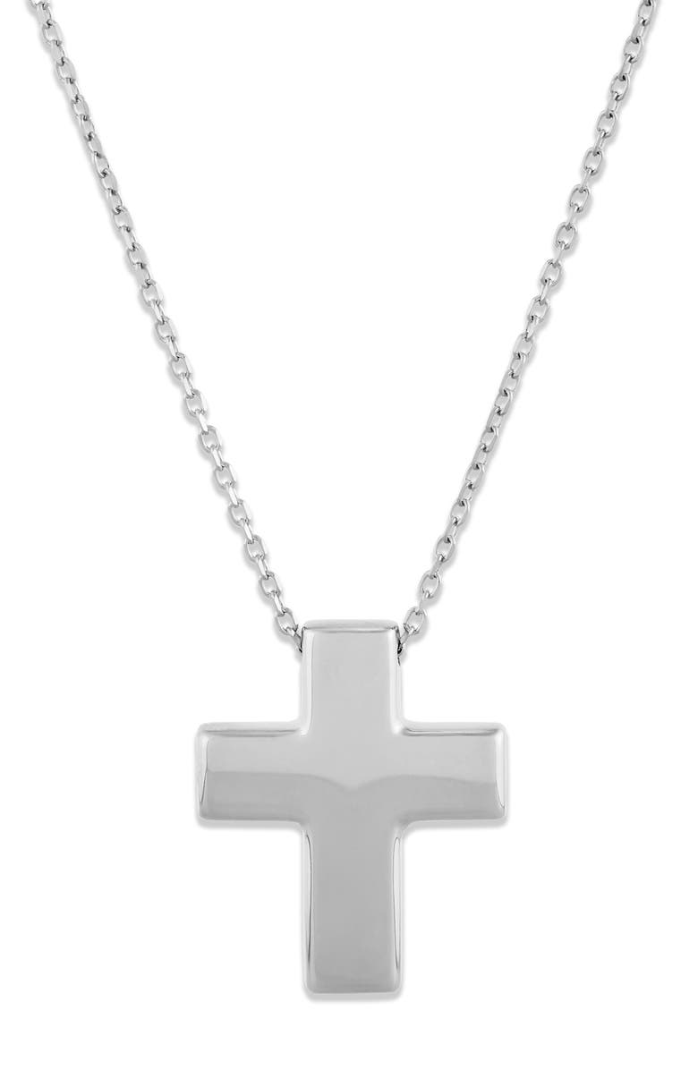Frankie & Zoe 14K White Gold Puffed Cross Pendant Necklace, Main, color, White Gold