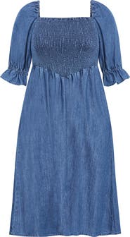 City Chic Kaitlyn Smocked Denim Dress