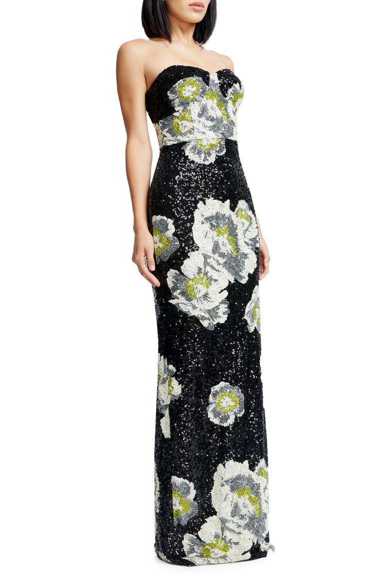 Vada Floral Sequin Strapless Gown, Alternate, color, BLACK MULTI