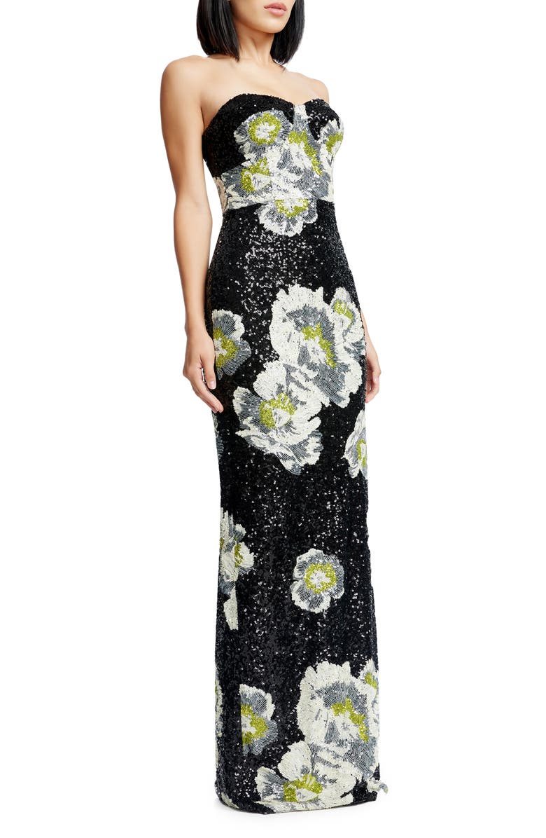 Dress the Population Vada Floral Sequin Strapless Gown, Alternate, color, Black Multi