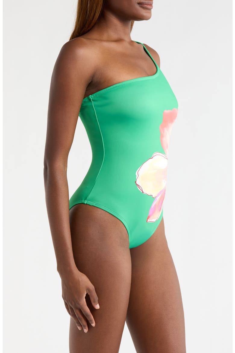 Placement Print One-Shoulder One-Piece Swimsuit, Alternate, color, GREEN TRELLIS