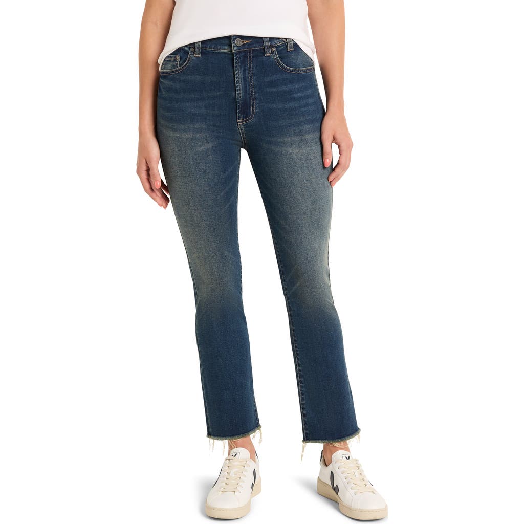 Nic + Zoe Nic+zoe High Waist Raw Hem Flare Leg Jeans In Aegean