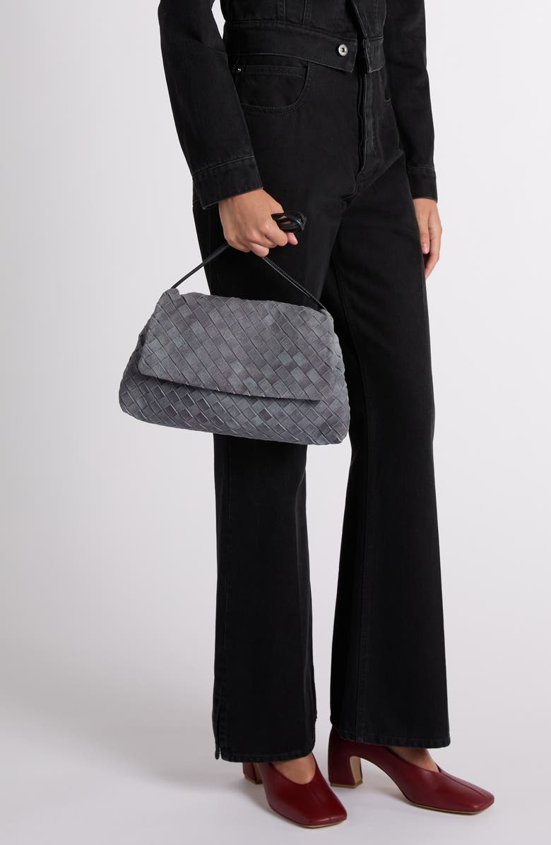 Bottega Veneta Large Intrecciato Suede Pouch, Alternate, color, 4545 Cloudy Indigo/ Gravel