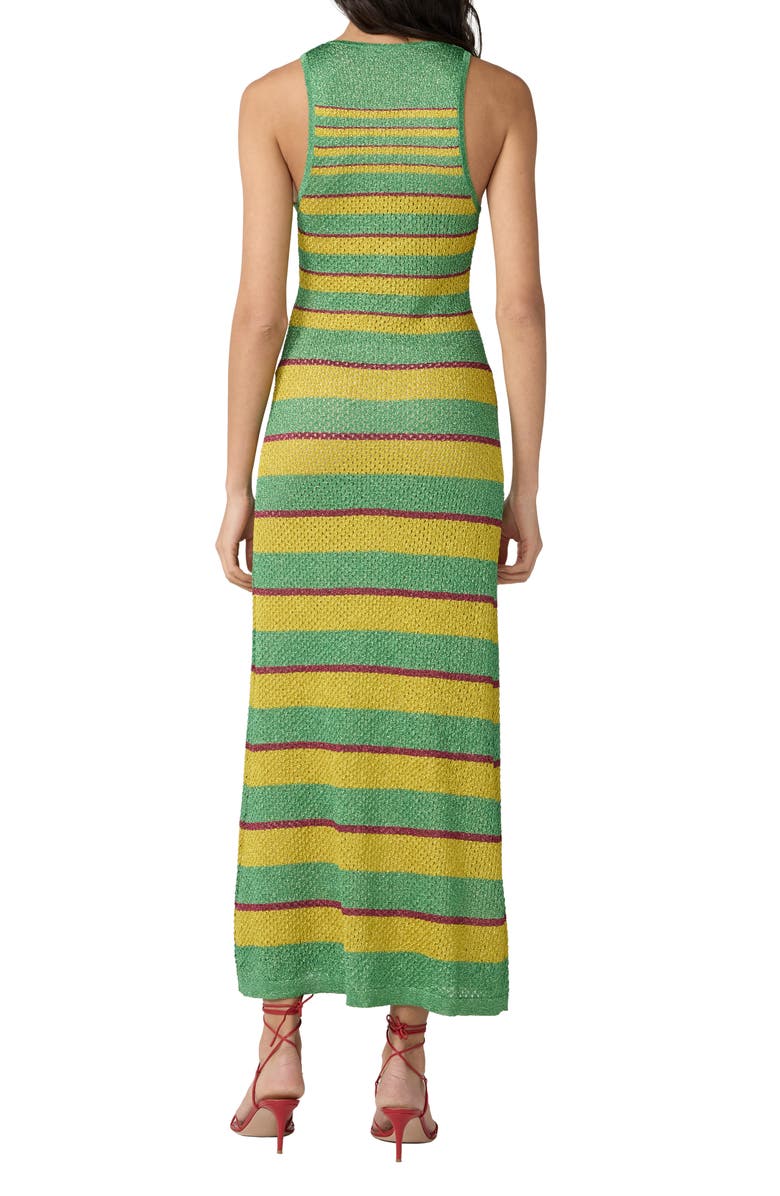 Diane von Furstenberg Esme Stripe Plunge Neck Knit Dress, Alternate, color, Green/ Lemon Curry