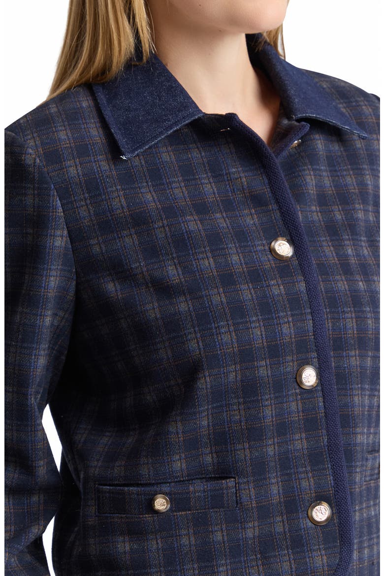 Plaid Cotton Denim Contrast Jacket, Alternate, color, DEEP NAVY PLAID