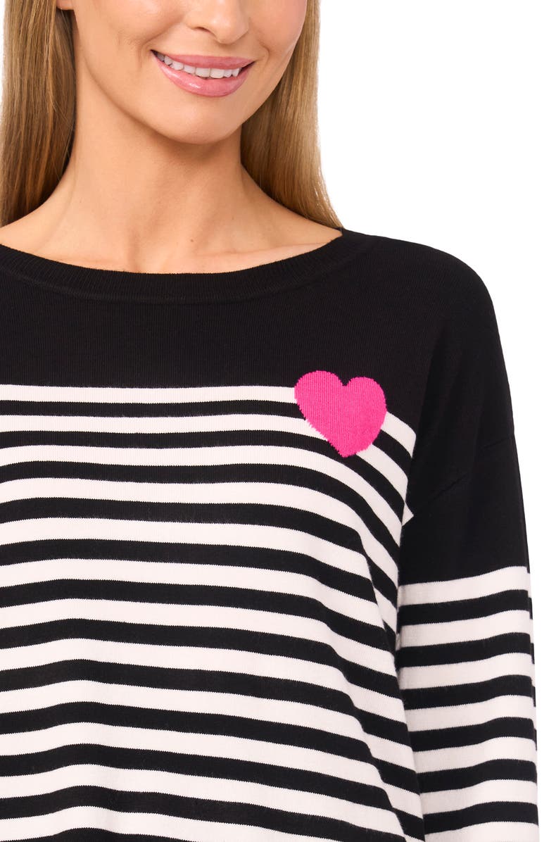 CeCe Sailor Stripe Heart Sweater, Alternate, color, Rich Black