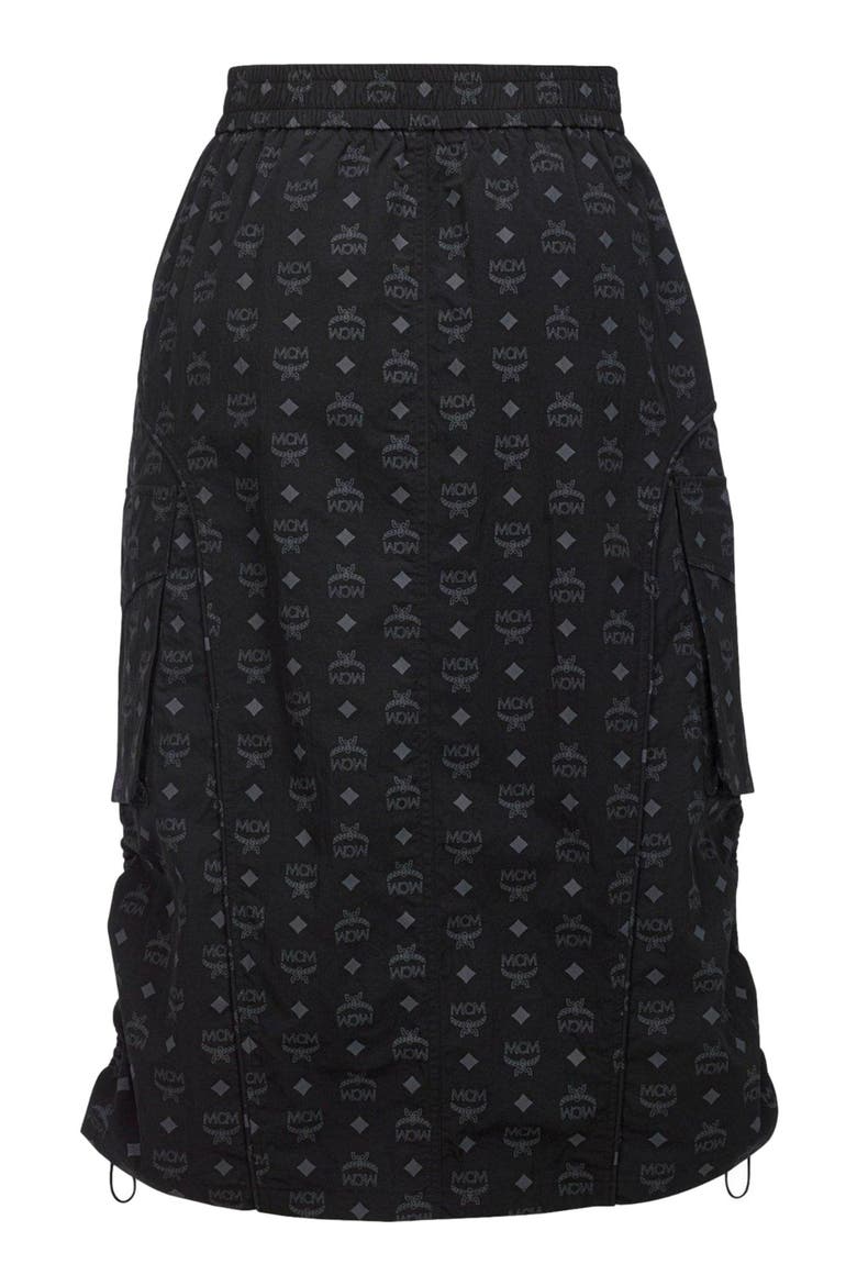 Monogram Midi Skirt in Recycled Nylon, Alternate, color, Black