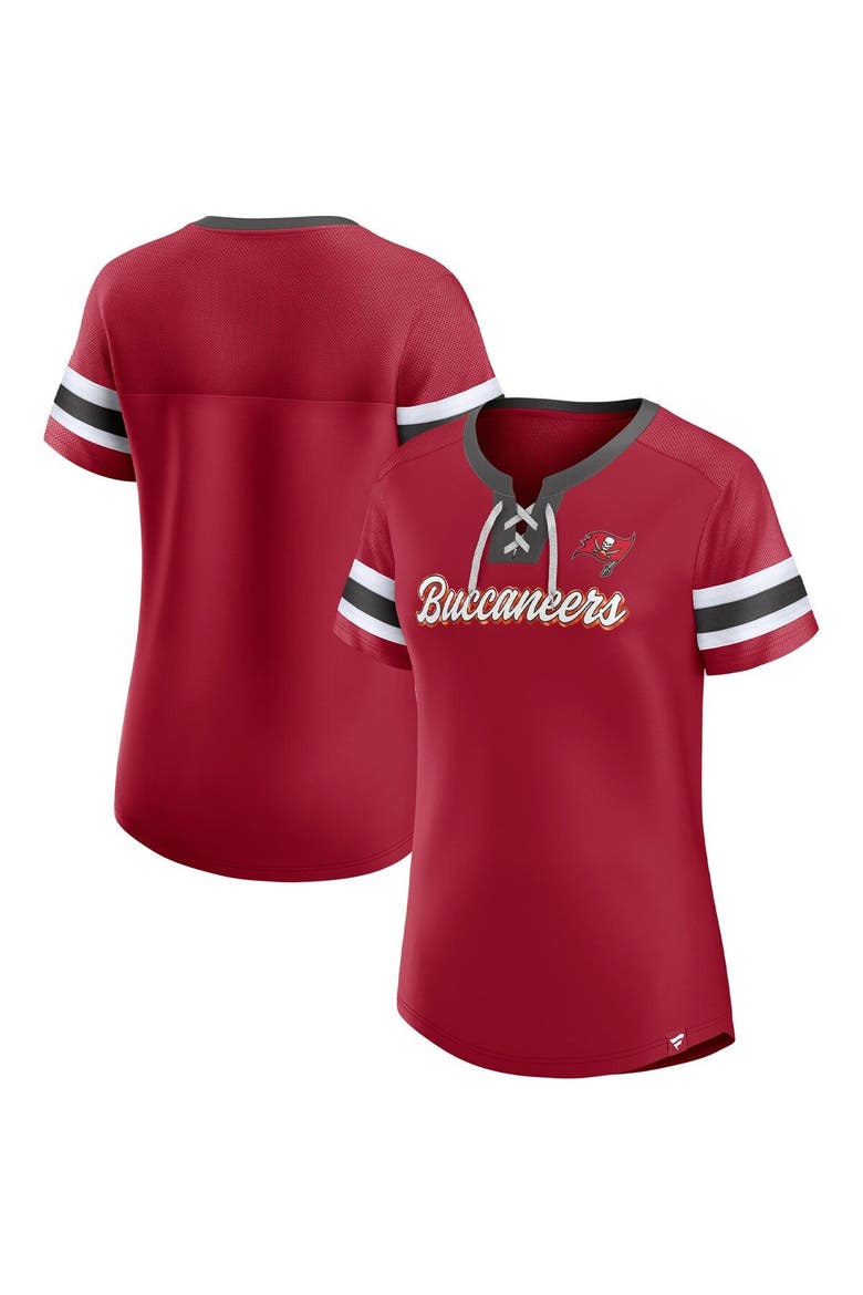 Women's Fanatics Branded Red Tampa Bay Buccaneers Original State Lace-Up T-Shirt, Main, color, Red