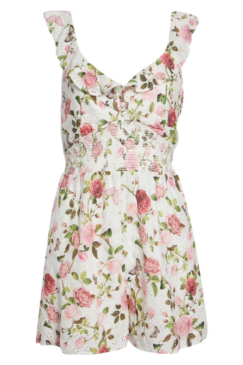 Gema Floral Print Eyelet Romper, Alternate, color, GARDEN GOSSIP OFF WHITE