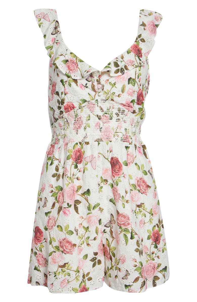 Alice + Olivia Gema Floral Print Eyelet Dress, Main, color, Garden Gossip Off White