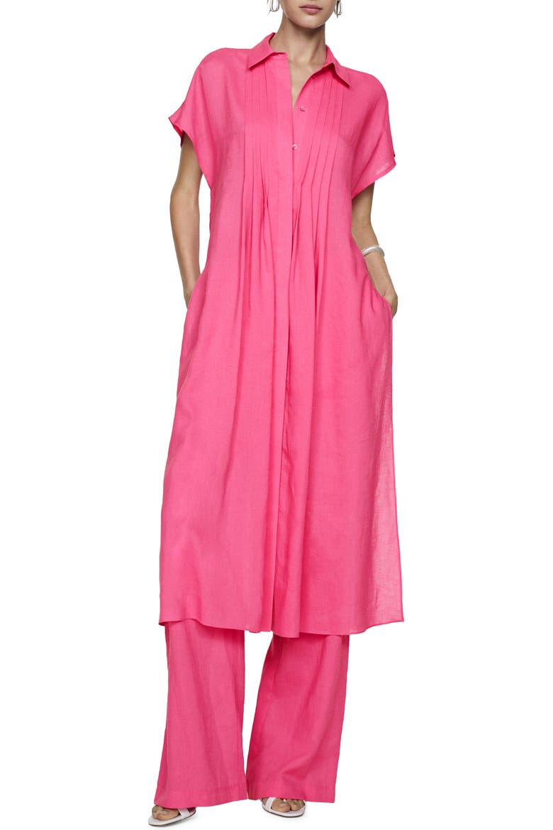 Pleated Side Slit Midi Shirtdress, Main, color, PINK