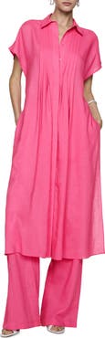 MANGO Pleated Side Slit Midi Shirtdress