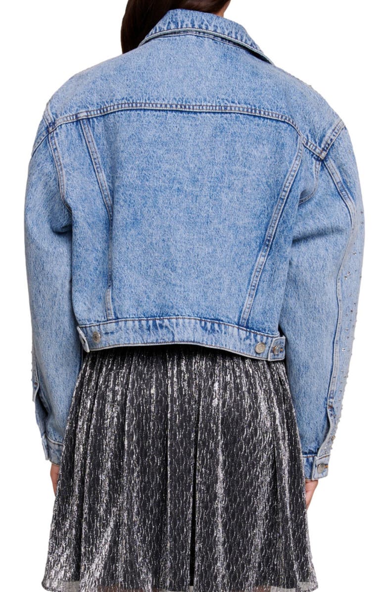 maje Rhinestone Studded Denim Trucker Jacket, Alternate, color, 