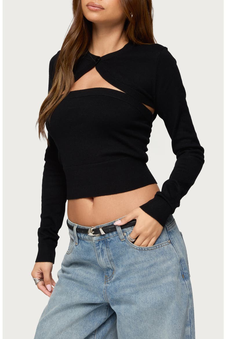 Strapless Knit Top & Shrug Set, Alternate, color, BLACK
