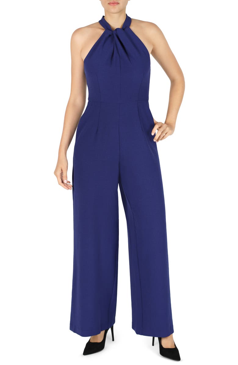 Julia Jordan Halter Neck Wide Leg Jumpsuit, Main, color, Indigo