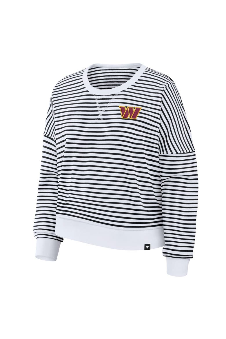 Women's Fanatics White/Black Washington Commanders Striped Oversized French Terry Sweatshirt, Alternate, color, White