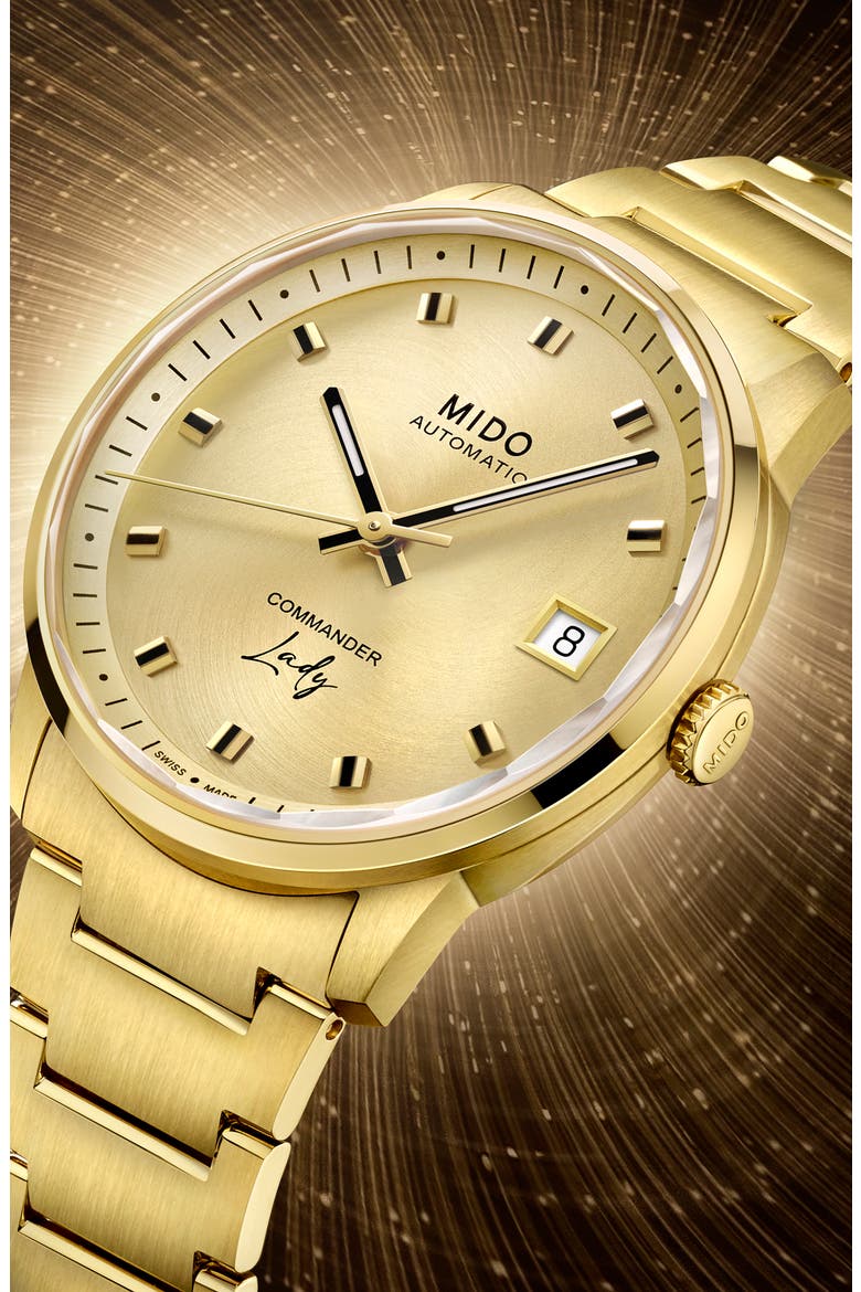 Commander Lady Automatic Bracelet Watch, 35mm, Alternate, color, CHAMPAGNE / GOLDEN