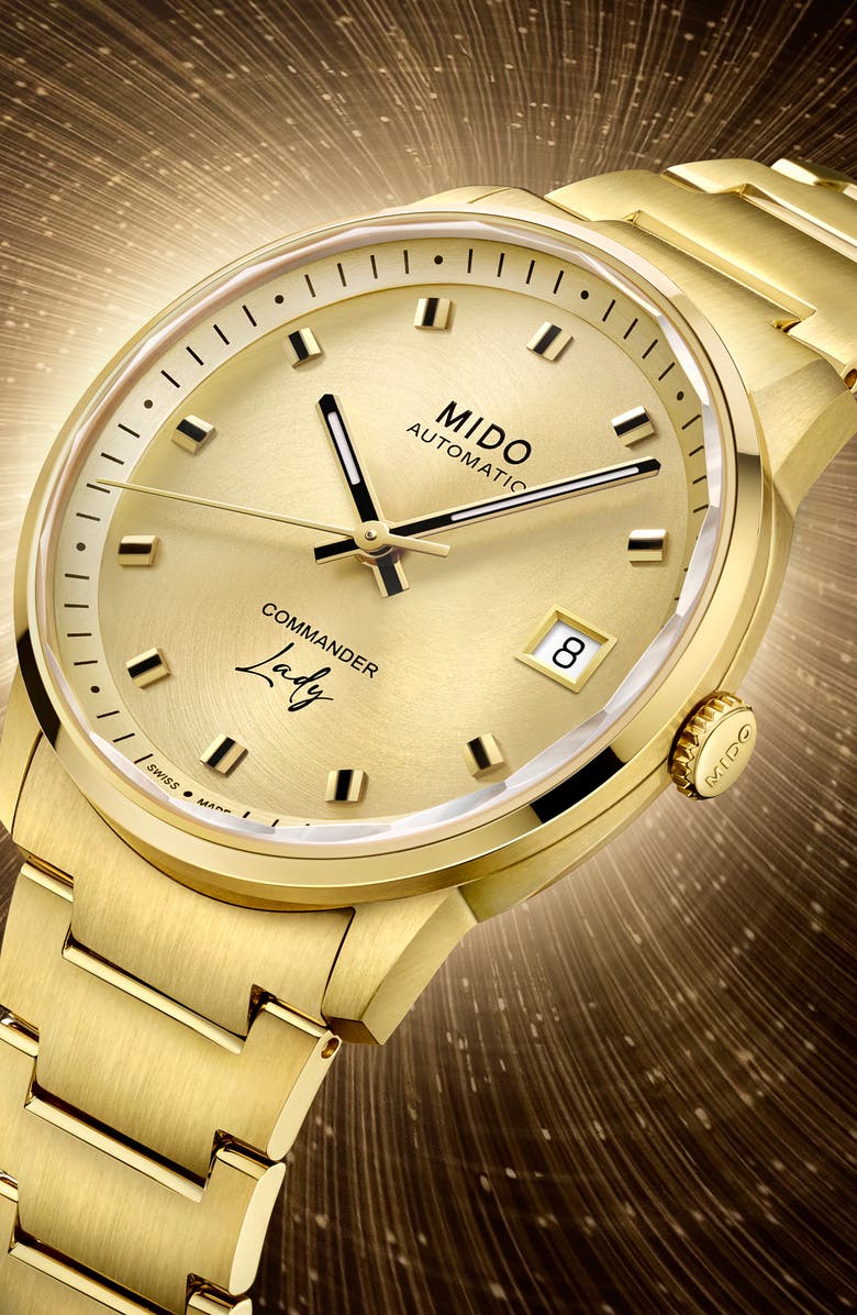 MIDO Commander Lady Automatic Bracelet Watch, 35mm, Alternate, color, Champagne / Golden