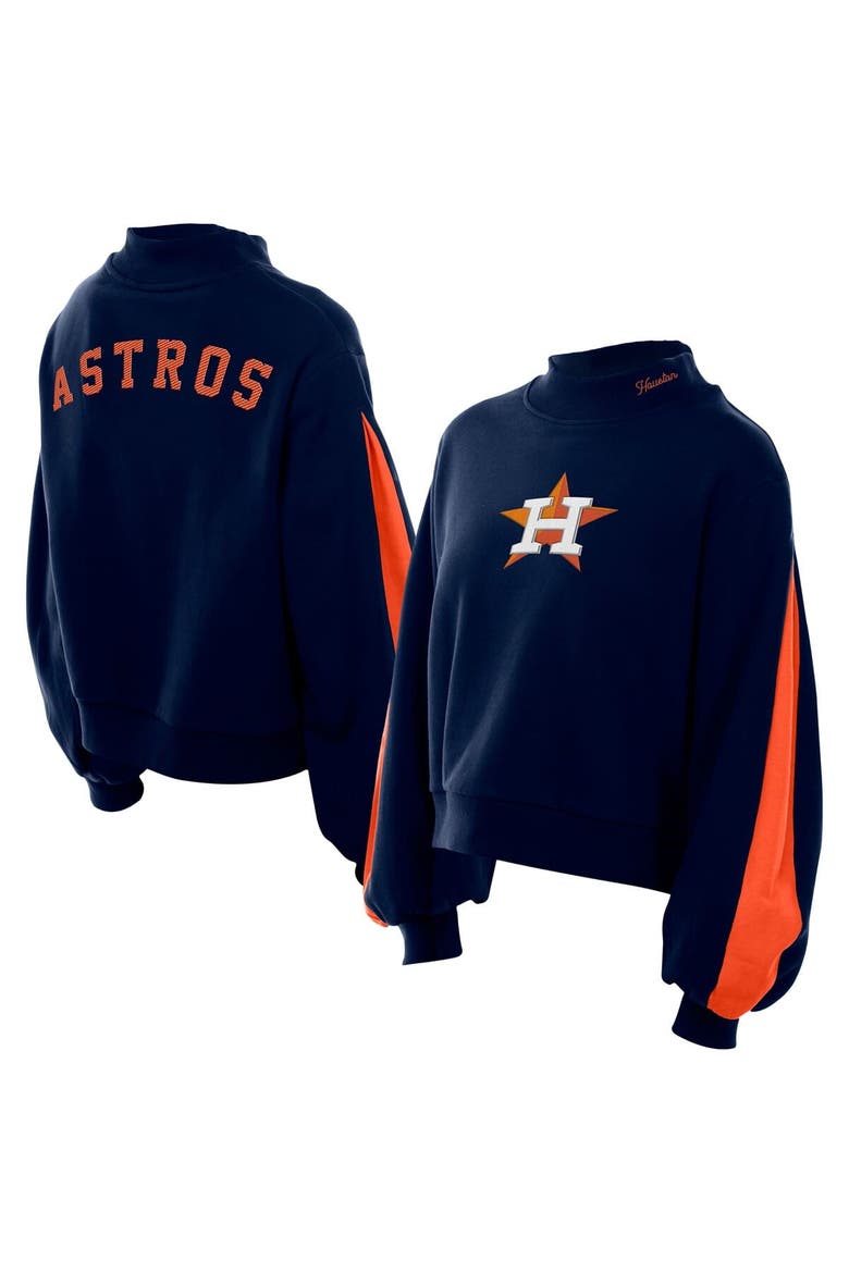 Women's New Era  Navy Houston Astros Mock Neck Balloon Sleeve Sweatshirt, Main, color, Navy