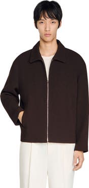 SANDRO Waffled regular collar zip jacket