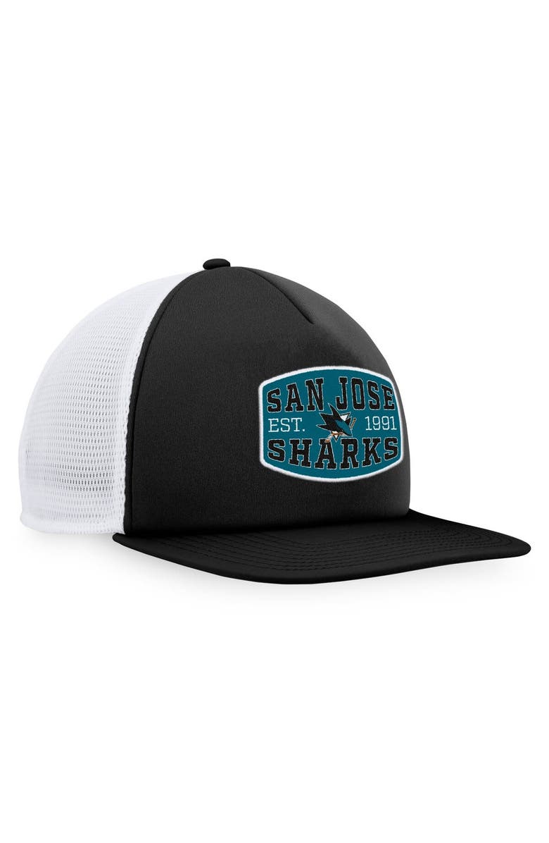 FANATICS Men's Fanatics Branded Black/White San Jose Sharks Foam Front Patch Trucker Snapback Hat, Alternate, color, Black