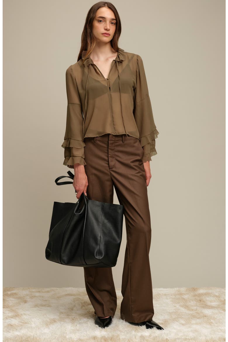 Bradley Sheer Ruffle Shirt, Alternate, color, DARK OLIVE