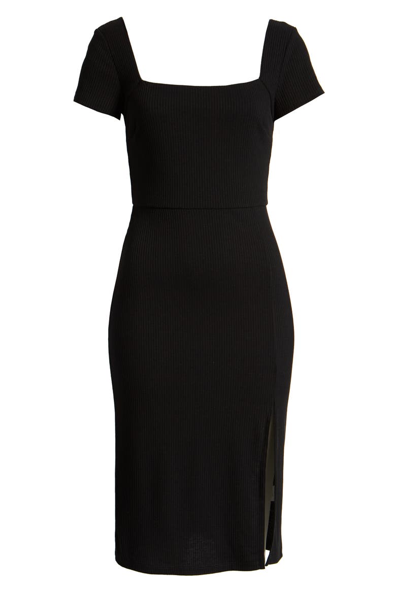 Ribbed Square Neck Dress, Alternate, color, BLACK