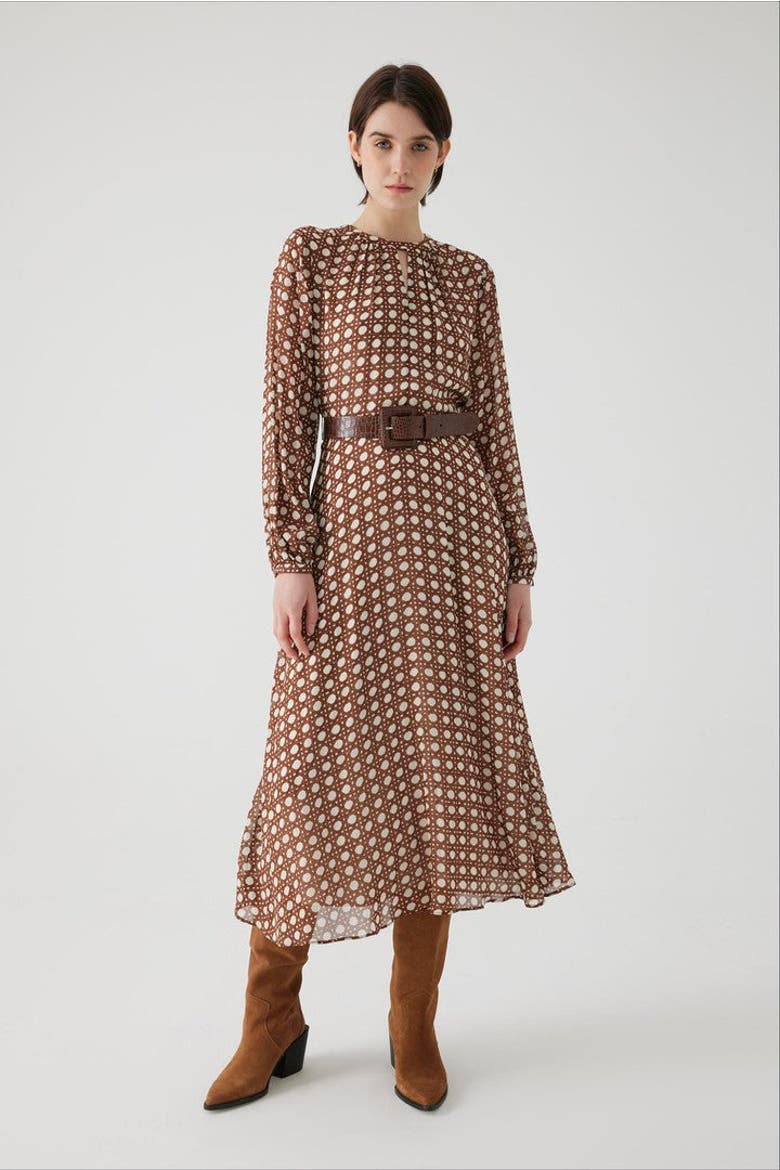 Alaina Chiffon Midi Dress, Main, color, BROWN-BONE