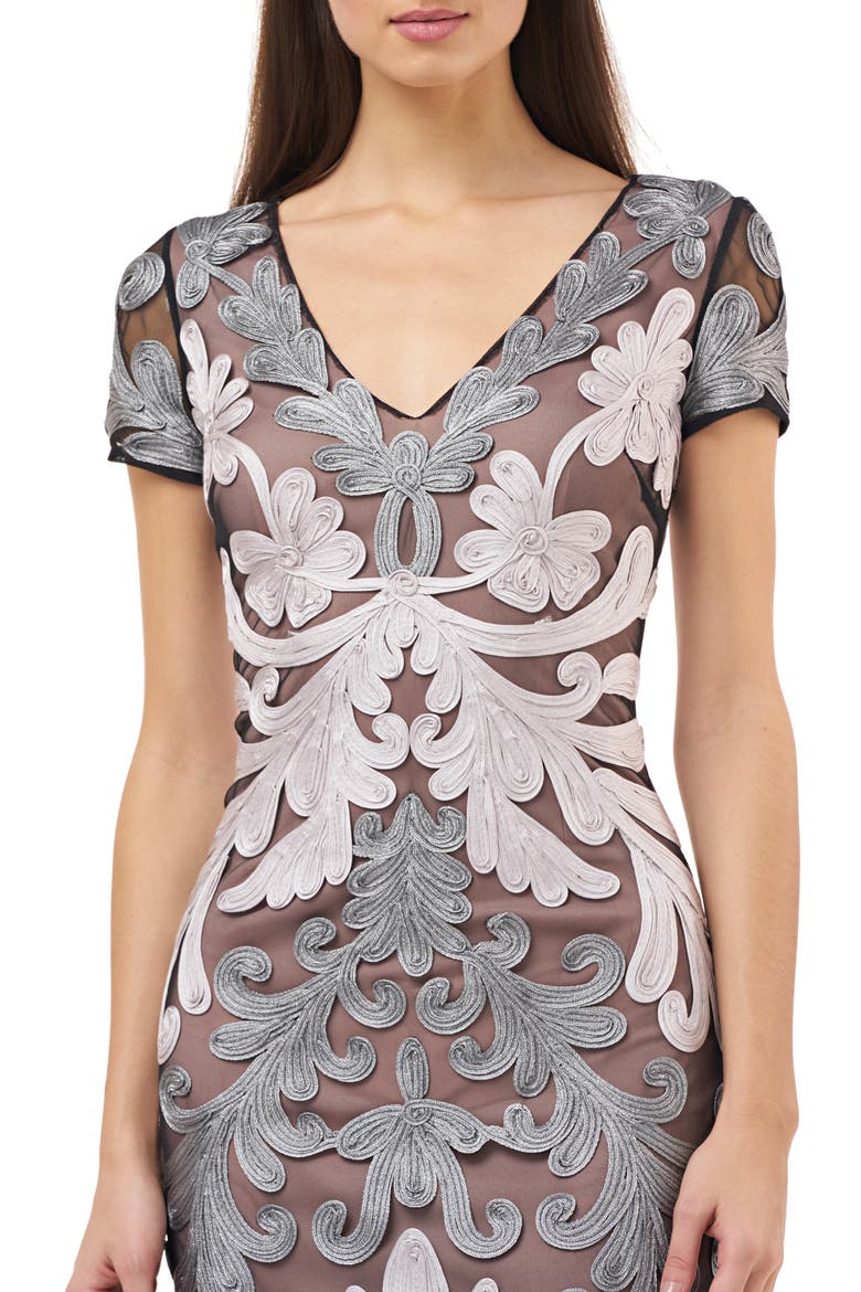 Metallic Soutache Cocktail Dress, Alternate, color, GREY BLACK